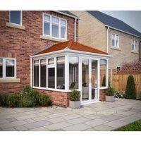 SOLid Roof Edwardian Dwarf Wall Conservatory with White Frame & Rustic Terracotta Tiles - 3 x 3m