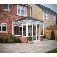 SOLid Roof Edwardian Dwarf Wall Conservatory with White Frame & Titanium Grey Tiles - 3 x 3m