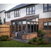 SOLid Roof Dwarf Wall Lean To Conservatory with Grey Frame & Rustic Brown Tiles - 4 x 4m