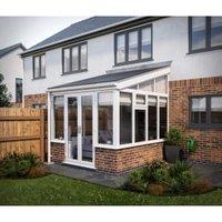 SOLid Roof Dwarf Wall Lean To Conservatory with White Frame & Titanium Grey Tiles - 4 x 4m