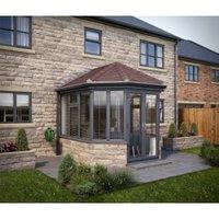 SOLid Roof Victorian Dwarf Wall Conservatory with Grey Frame & Rustic Brown Tiles - 4 x 4m