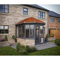 SOLid Roof Victorian Dwarf Wall Conservatory with Grey Frame & Rustic Terracotta Tiles - 4 x 3m