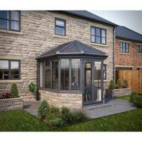 SOLid Roof Victorian Dwarf Wall Conservatory with Grey Frame & Titanium Grey Tiles - 3 x 3m