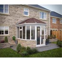 SOLid Roof Victorian Dwarf Wall Conservatory with White Frame & Rustic Brown Tiles - 4 x 4m