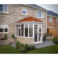 SOLid Roof Victorian Dwarf Wall Conservatory with White Frame & Rustic Terracotta Tiles - 3 x 3m