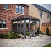 SOLid Roof Full Height Edwardian Conservatory with Grey Frame & Rustic Brown Tiles - 3 x 3m