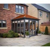 SOLid Roof Full Height Edwardian Conservatory with Grey Frame & Rustic Terracotta Tiles - 4 x 4m