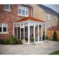 SOLid Roof Full Height Edwardian Conservatory with White Frame & Rustic Terracotta Tiles - 4 x 4m