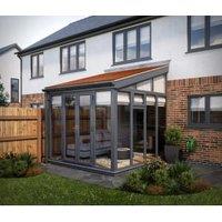 SOLid Roof Full Height Lean To Conservatory with Grey Frames & Rustic Terracotta Tiles - 4 x 3m