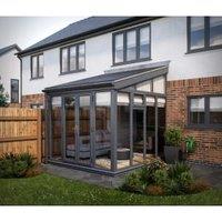 SOLid Roof Full Height Lean To Conservatory with Grey Frame & Titanium Grey Tiles - 4 x 3m
