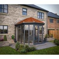 SOLid Roof Full Height Victorian Conservatory with Grey Frame & Rustic Terracotta Tiles - 4 x 3m