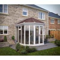 SOLid Roof Full Height Victorian Conservatory with White Frame & Rustic Brown Tiles - 3 x 3m