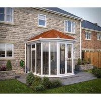SOLid Roof Full Height Victorian Conservatory with White Frame & Rustic Terracotta Tiles - 4 x 4m