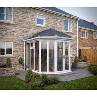 SOLid Roof Full Height Victorian Conservatory with White Frame & Titanium Grey Tiles - 4 x 4m