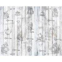 Origin Murals Alice In Wonderland Vintage Wood White Wall Mural - 3 x 2.4m