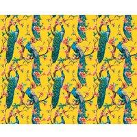 Origin Murals Flowery Peacocks Yellow Wall Mural - 3 x 2.4m