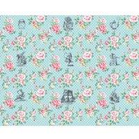 Origin Murals Alice In Wonderland English Rose Print Blue Wall Mural - 3.5 x 2.8m