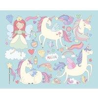 Origin Murals Princess Unicorn Blue Wall Mural - 3.5 x 2.8m