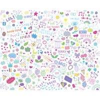 Origin Murals Social Doodle Text Purple Wall Mural - 3.5 x 2.8m