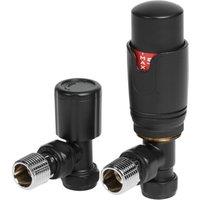 Towelrads Angled Thermostatic Radiator Valve and Lockshield - Black 15mm x 1/2"