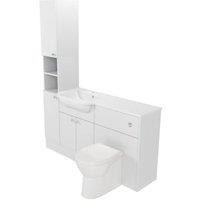 Deccado Benham Bright White Left Hand 1500mm Fitted Tower, Vanity & Toilet Pan Unit Combination with Left Hand Basin