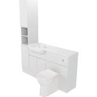 Deccado Clifton Bright White Left Hand 1500mm Fitted Tower, Vanity & Toilet Pan Unit Combination with Left Hand Basin