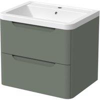 Wickes Malmo Reed Green Wall Hung J Pull Vanity Unit & Basin - 600mm