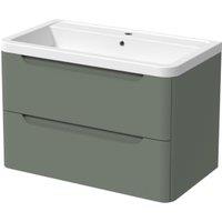 Wickes Malmo Reed Green Wall Hung J Pull Vanity Unit & Basin - 800mm