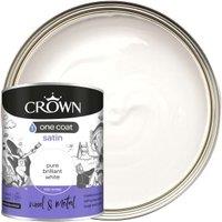 Crown One Coat Satin Paint - Pure Brilliant White - 750ml