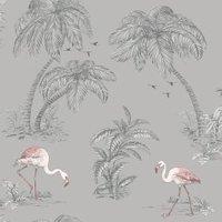Holden Decor Flamingo Lake Grey & Coral Wallpaper - 10.05m x 53cm