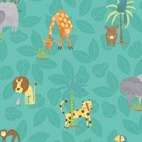 Holden Decor Jungle Friends Teal Wallpaper - 10.05m x 53cm