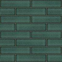 Holden Decor Celadon Gloss Tile Emerald Green Wallpaper - 10.05m x 53cm