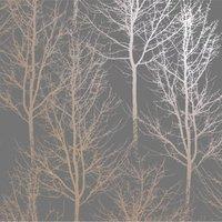 Holden Decor Rhea Zandra Trees Dark Grey & Rose Gold Wallpaper - 10.05m x 53cm