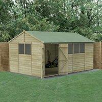 Forest Garden Beckwood Reverse Apex Shiplap Pressure Treated Double Door Shed with Base - 15 x 10ft
