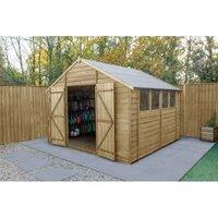 Forest Garden 4LIFE Apex Overlap Pressure Treated Double Door Shed with Base - 10 x 10ft