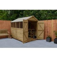 Forest Garden 4LIFE Apex Overlap Pressure Treated Double Door Shed with Base & Assembly 4 Windows - 6 x 8ft