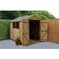 Forest Garden 4LIFE Apex Overlap Pressure Treated Double Door Shed with Base 2 Windows - 6 x 8ft