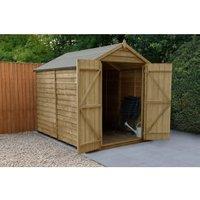 Forest Garden 4LIFE Apex Overlap Pressure Treated Double Door Windowless Shed with Base & Assembly - 6 x 8ft
