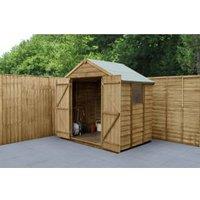 Forest Garden 4LIFE Apex Overlap Pressure Treated Double Door Shed with Base & Assembly - 7 x 5ft