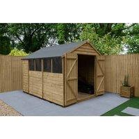 Forest Garden 4LIFE Apex Overlap Pressure Treated Double Door Shed with Base & Assembly - 8 x 10ft