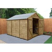 Forest Garden 4LIFE Apex Overlap Pressure Treated Double Door Windowless Shed with Base & Assembly - 8 x 10ft