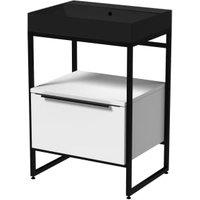 Wickes Rimini Matt White Black Frame Freestanding Vanity Unit & Black Basin - 850 x 600mm