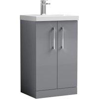 Nuie Arno Satin Grey 2 Door Freestanding Vanity Unit & Basin - 840 x 510mm