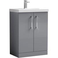 Nuie Arno Satin Grey 2 Door Freestanding Vanity Unit & Basin - 840 x 610mm