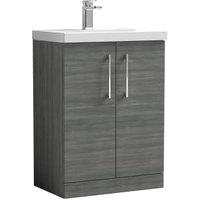Nuie Arno Anthracite Woodgrain 2 Door Vanity Unit & Basin - 840 x 610mm