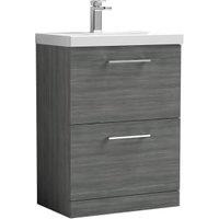 Nuie Arno Anthracite Woodgrain 2 Drawer Vanity Unit & Basin - 840 x 610mm