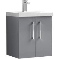 Nuie Arno Grey Wall Hung 2 Door Vanity Unit & Basin - 579 x 510mm