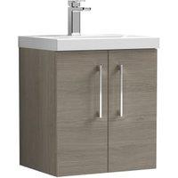 Nuie Arno Solace Oak Wall Hung 2 Door Vanity Unit & Basin - 579 x 510mm