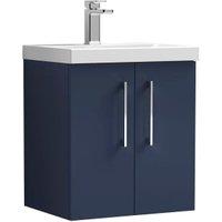 Nuie Arno Midnight Blue Wall Hung 2 Door Vanity Unit & Basin - 579 x 510mm