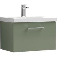 Nuie Arno Satin Green Wall Hung 1 Drawer Vanity Unit & Basin - 390 x 610mm
